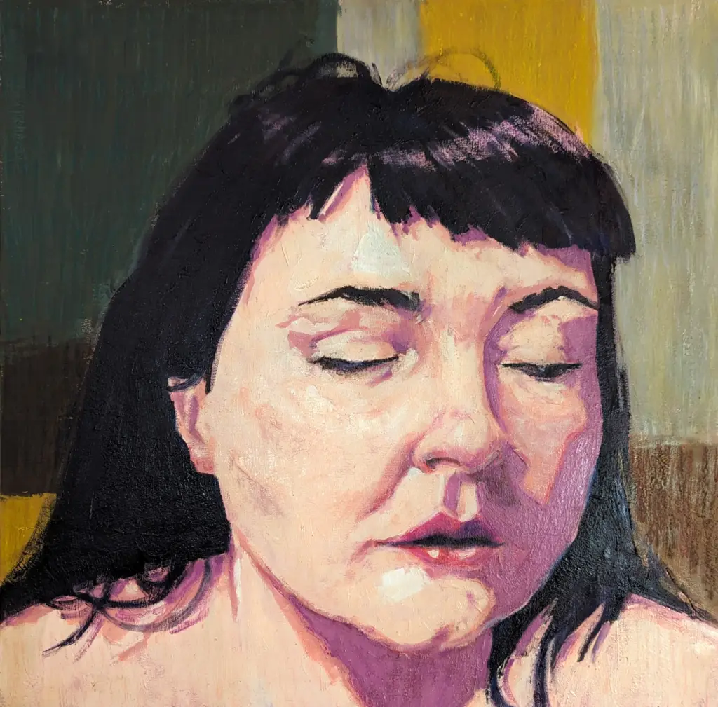 Colorful potrait of Trixie Divine performed with oil on wood by venezuelan painter Luis F. Guevara